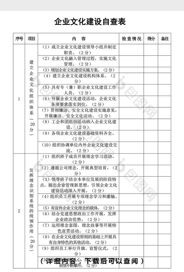 企业文化建设自查表word文档