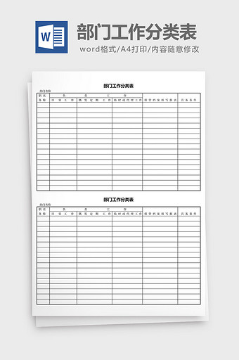 人力资源管理部门工作分类表word文档图片