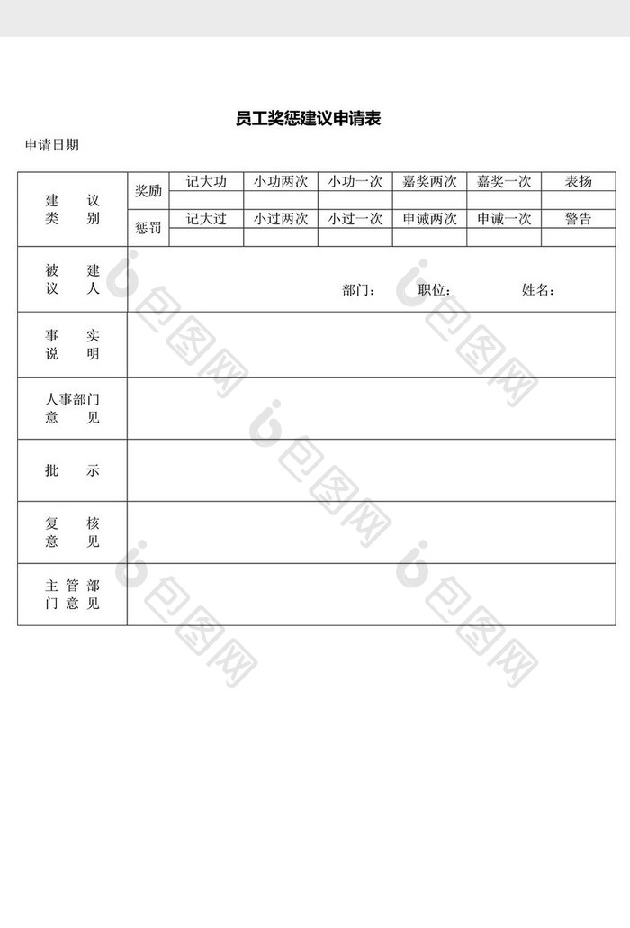 人力资源管理员工奖惩建议申请word文档