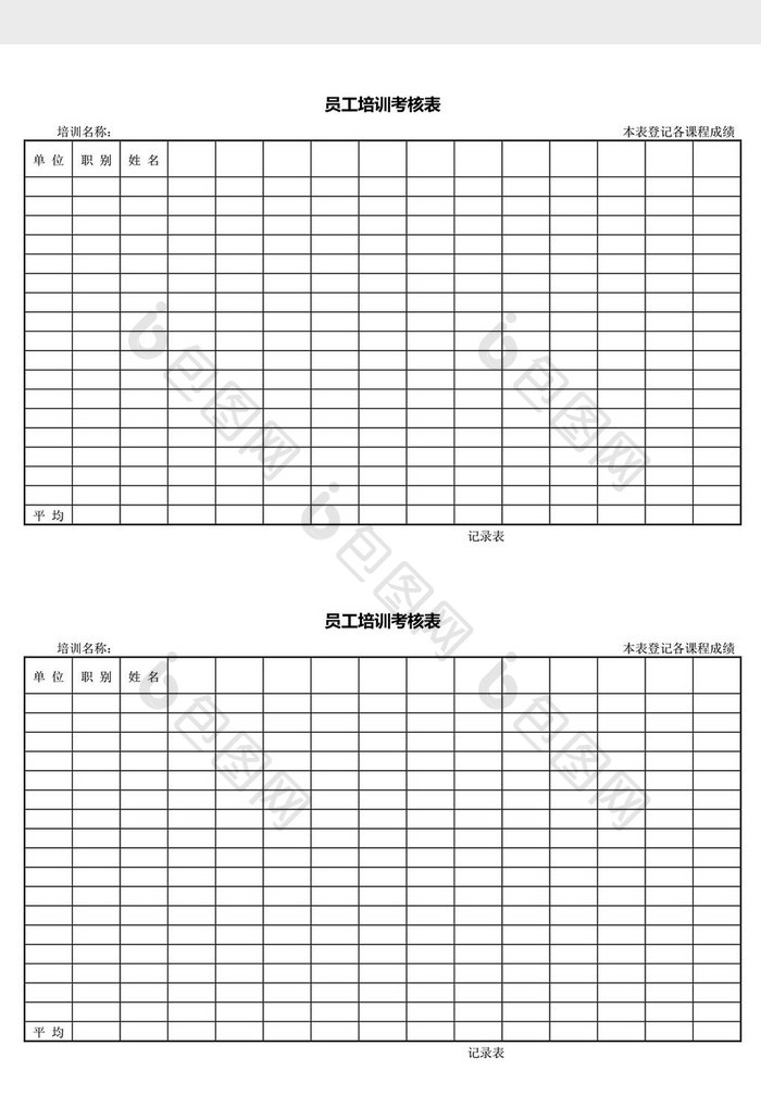 人力资源管理员工培训考核表word文档