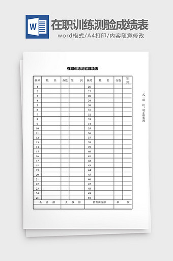 人力资源管理在职训练测验成绩word文档图片
