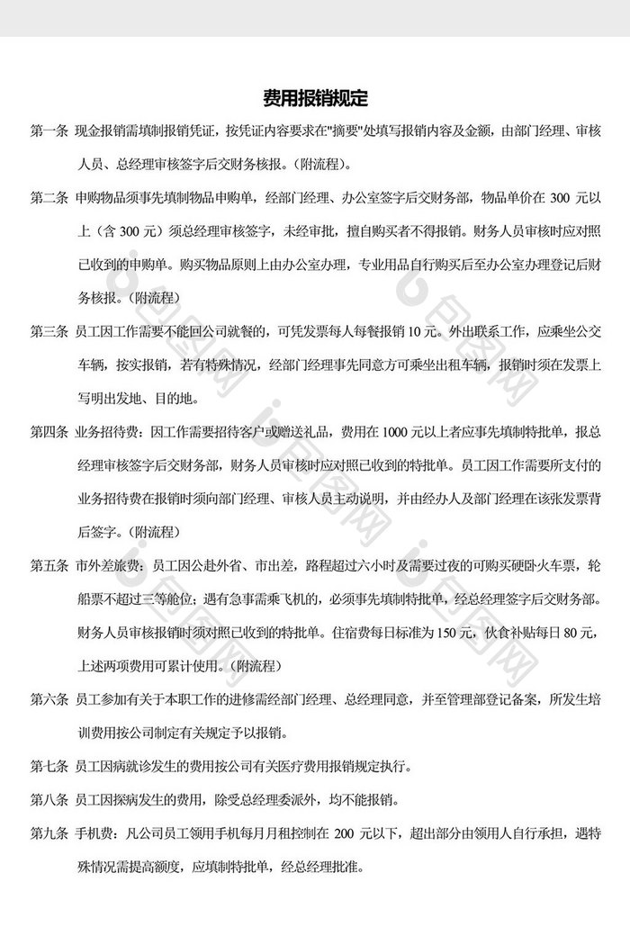 人力资源管理费用报销规定word文档