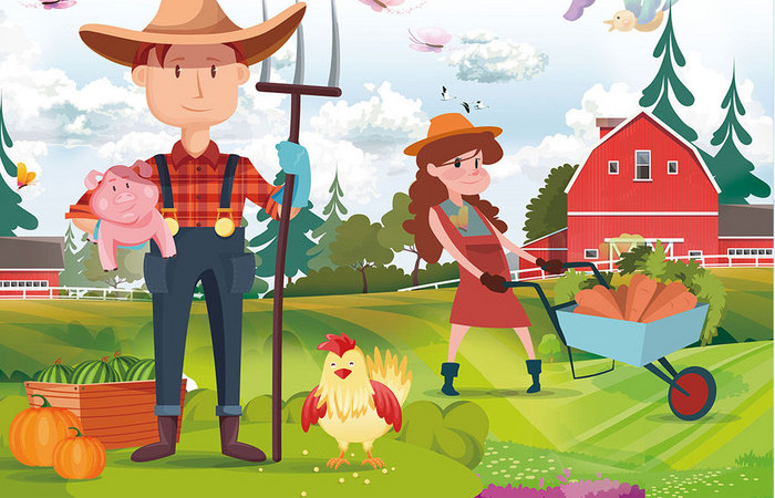 卡通插画生态农场绿色食品海报