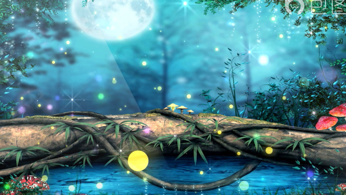 梦幻童话森林月光池塘边蝴蝶飞高清视频素材