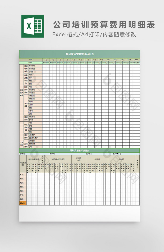 公司培训预算费用明细表excel模板图片图片