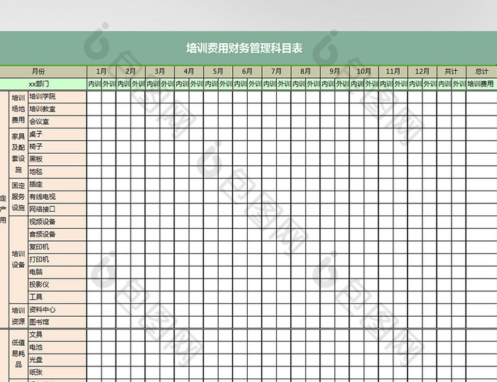 公司培训预算费用明细表excel模板