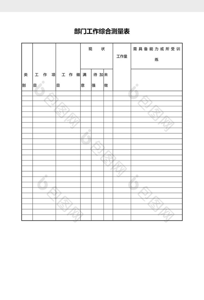 部门工作综合测量表Word模板