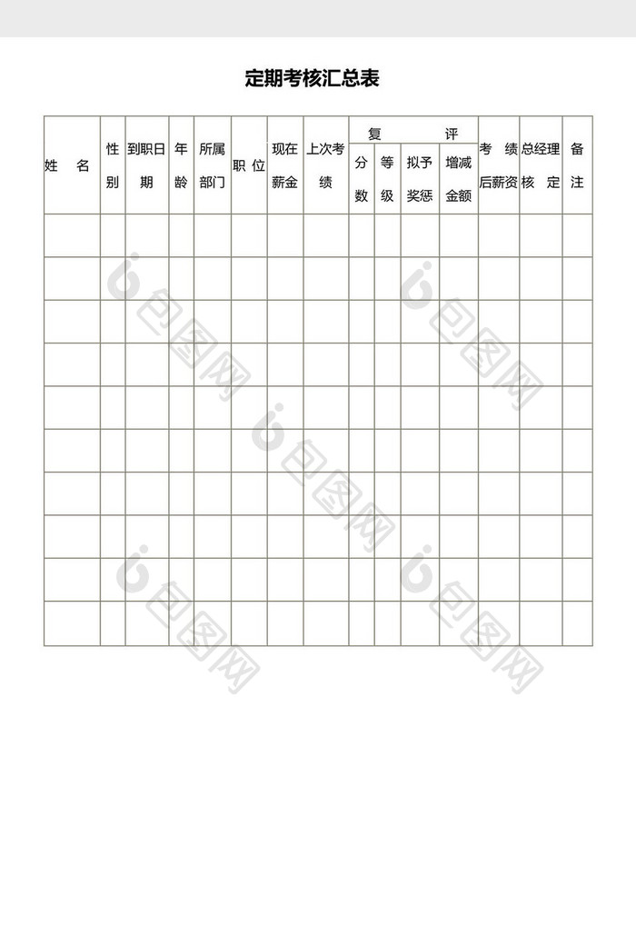 定期考核汇总表Word模板