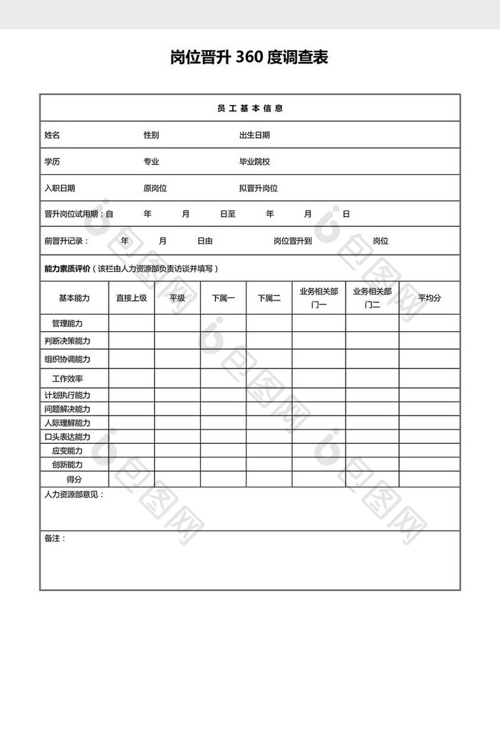 岗位晋升360度调查表Word模板