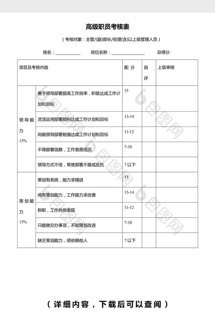 高级职员考核表word模板