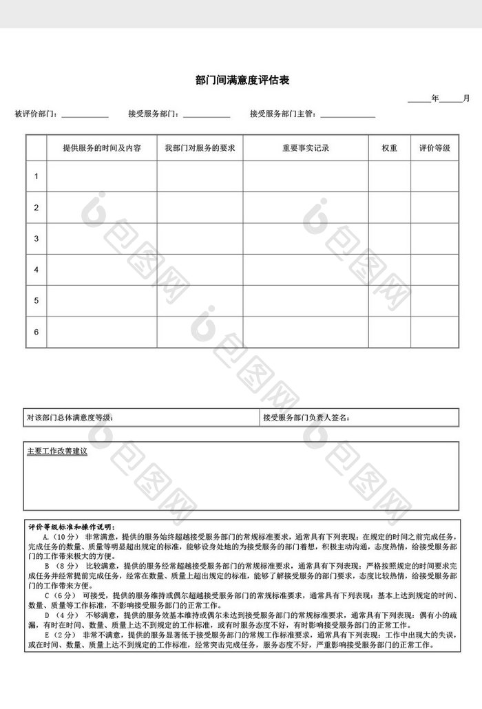 部门间-满意度评估表word文档