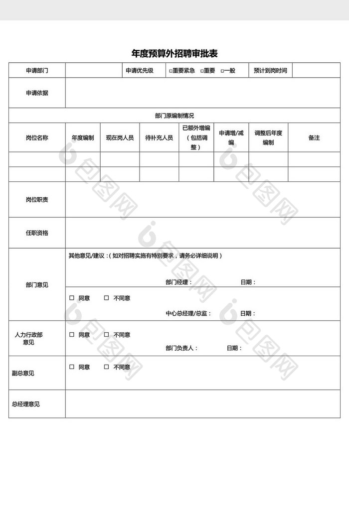 年度预算外招聘审批表word文档