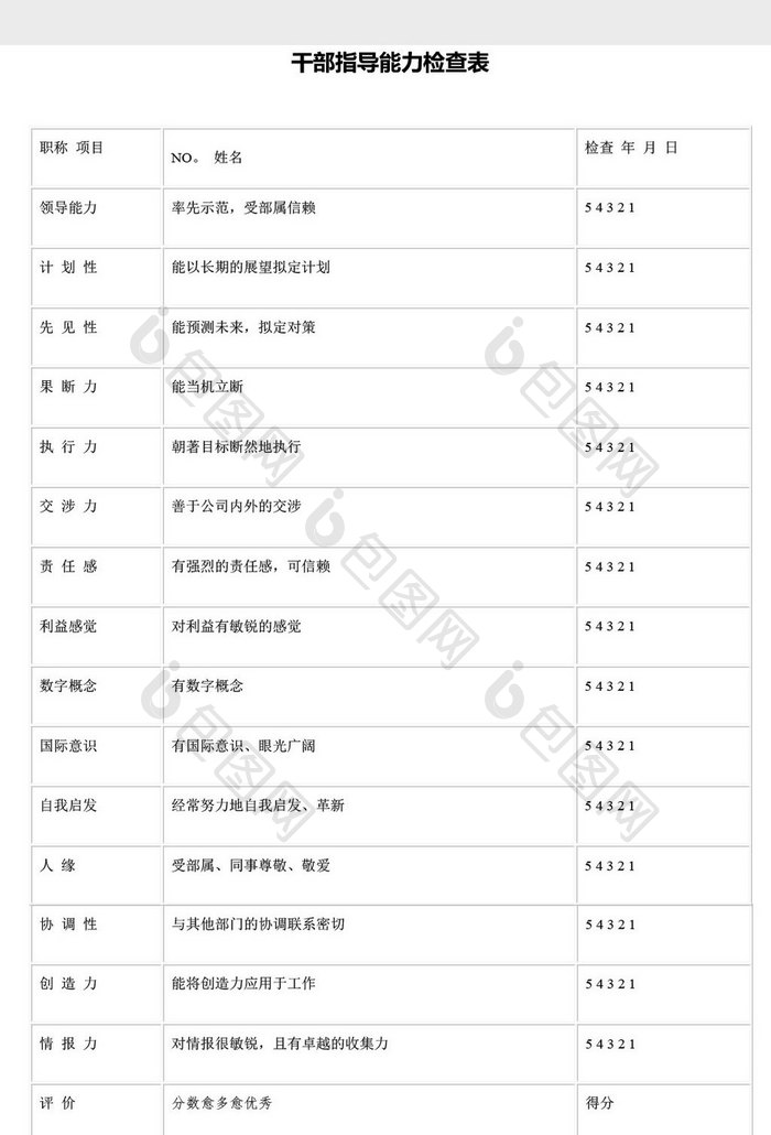 干部指导能力检查表word文档