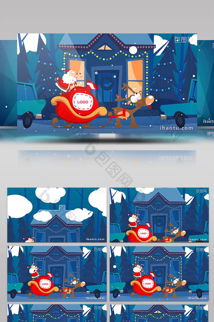 圣诞老人乘坐雪橇车新年礼物卡通开场