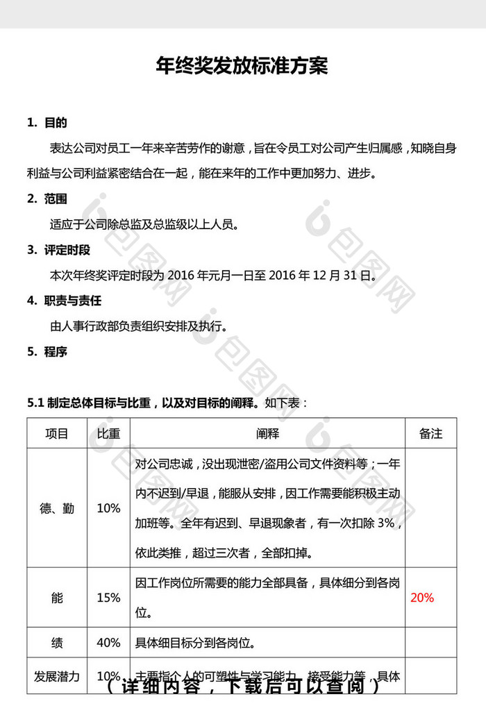 年终奖发放标准方案word文档