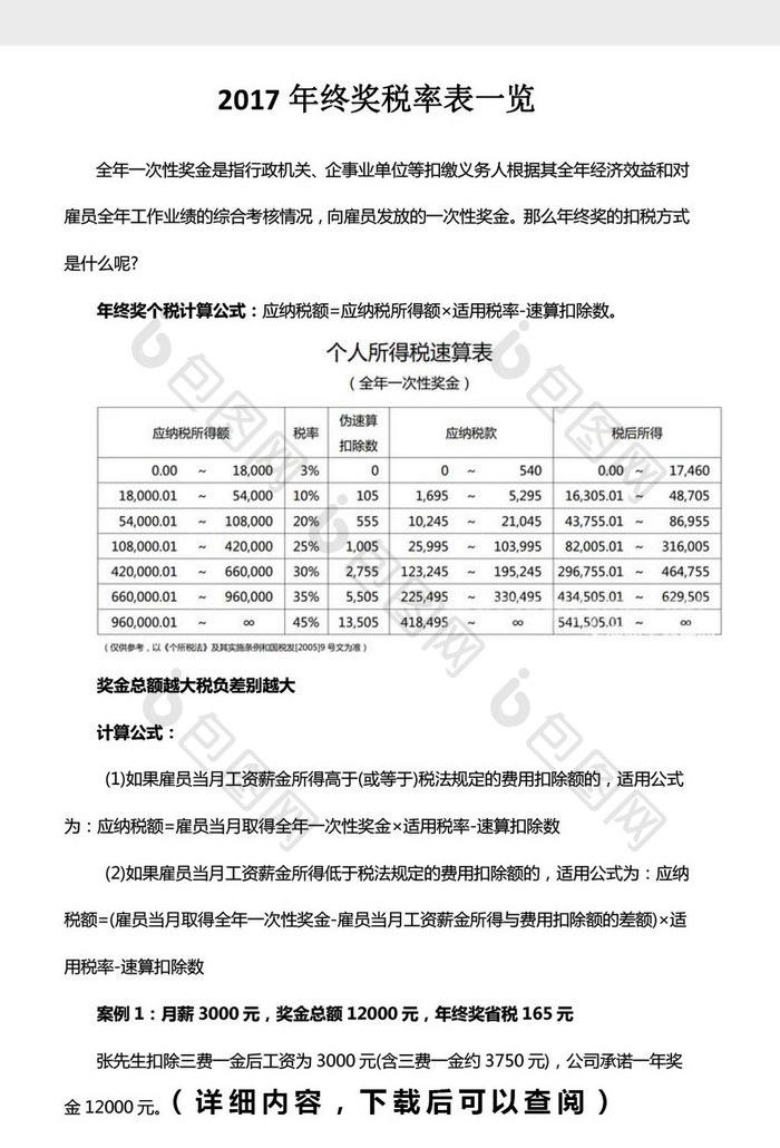 2017年终奖税率表word文档