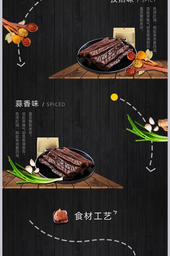 黑色大气简约牛肉干食品详情页