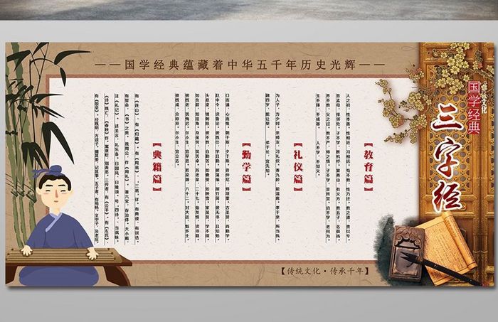 古典中国风三字经展板