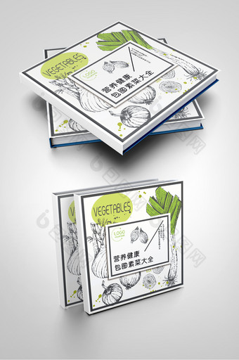 黑白带绿手绘画册菜谱菜单封面设计图片
