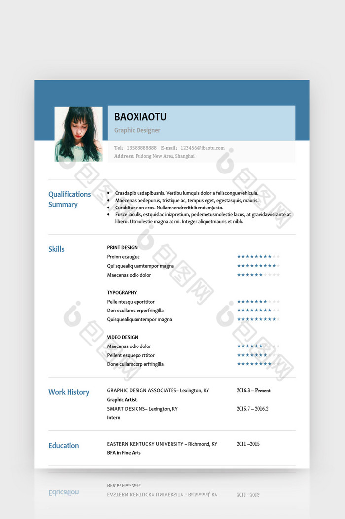 简约风蓝色设计师英文简历word简历模板图片图片