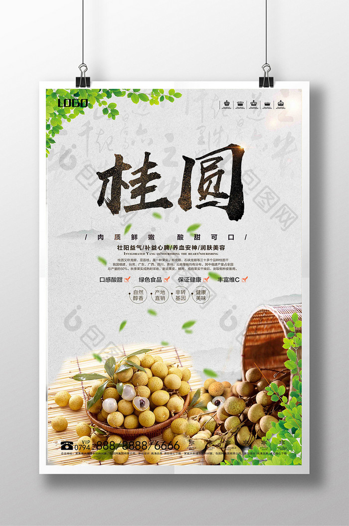 中国风简约美味桂圆海报设计