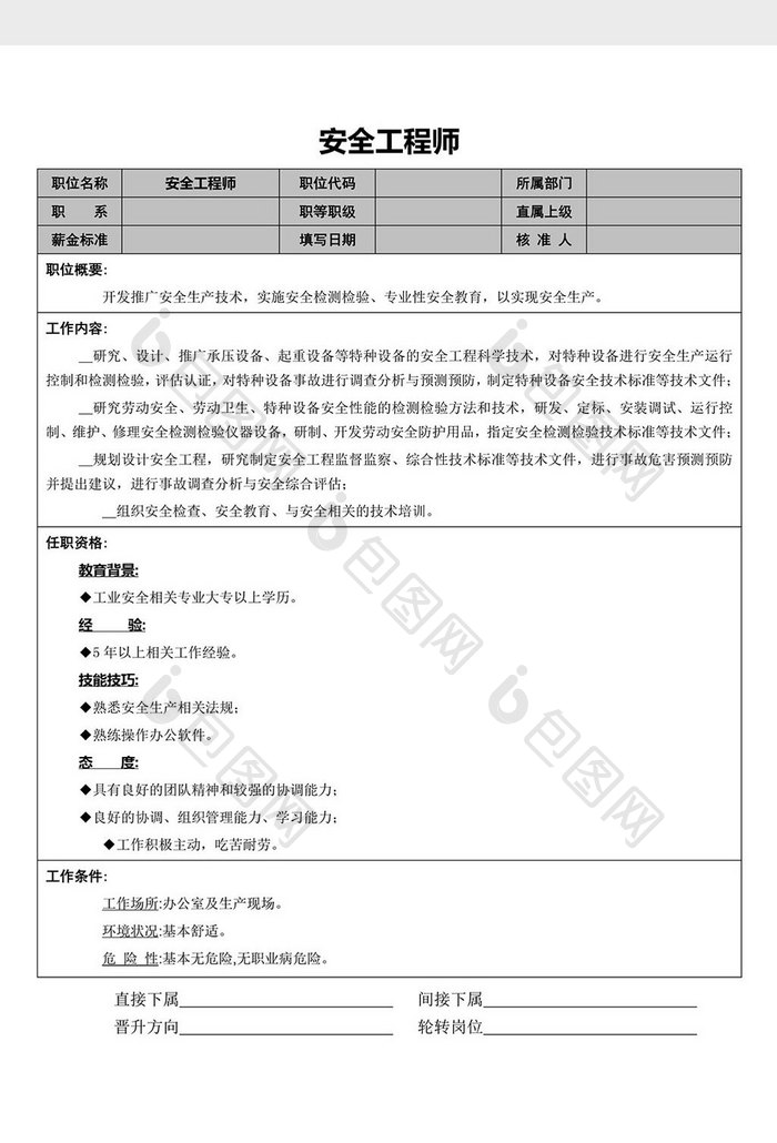 安全工程师岗位职责word文档