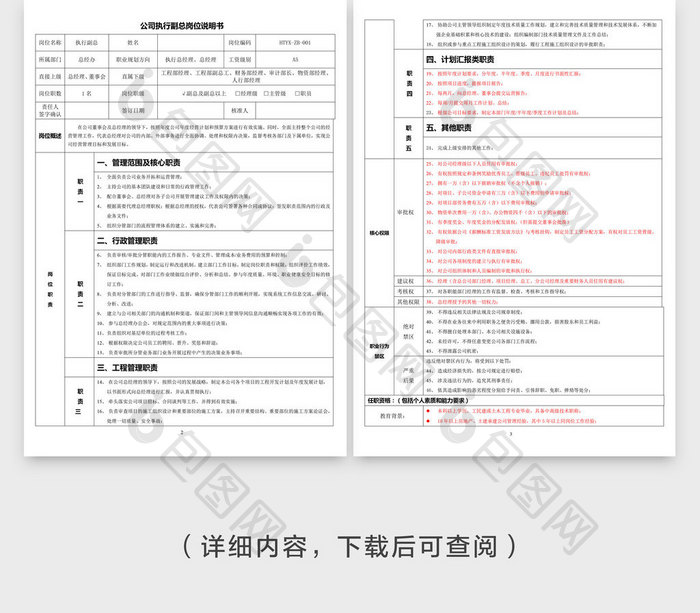 公司执行副总岗位说明书word文档