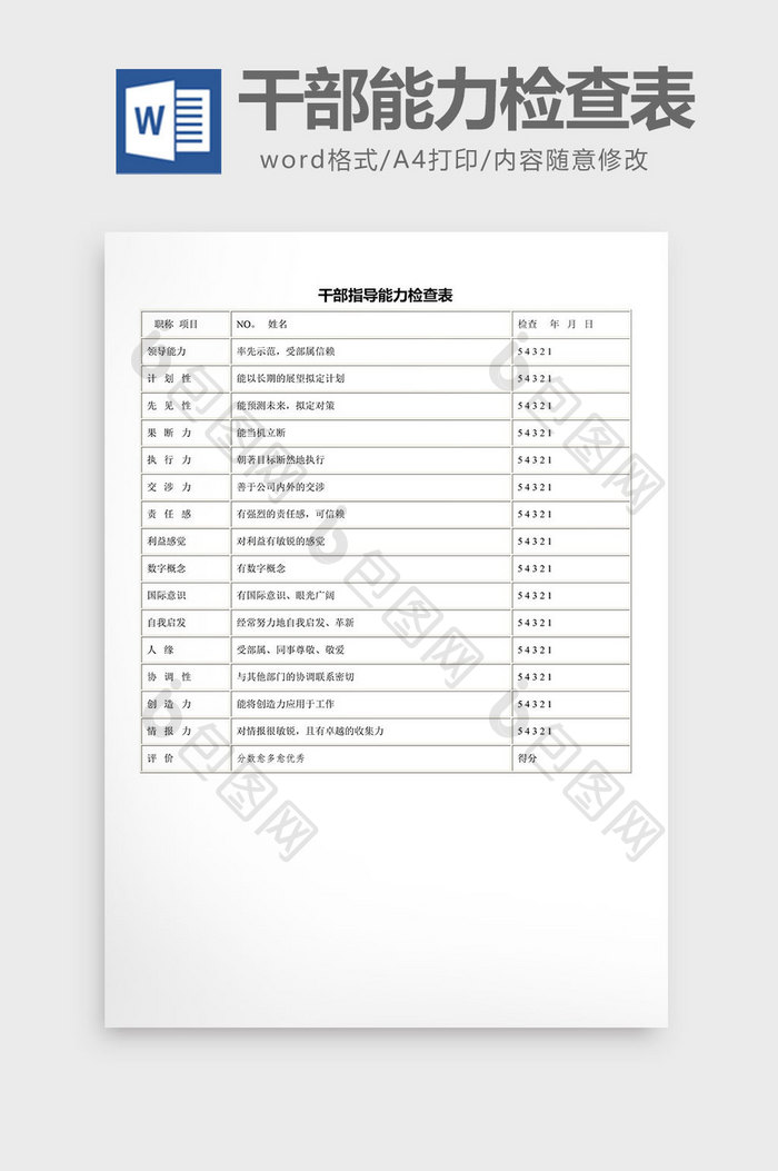 实用干部指导能力检查表word文档