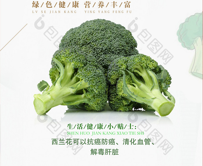 极简清新西兰花蔬菜促销海报