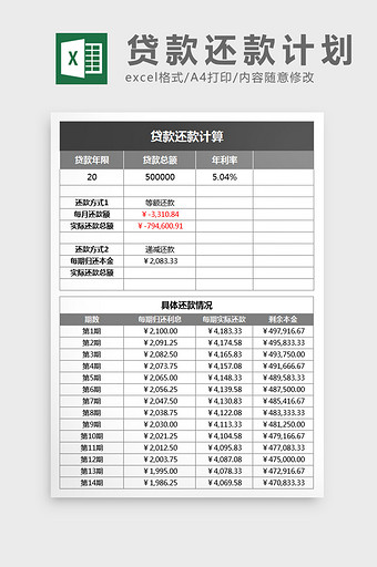 贷款还款自动计算系统excel表格模板图片