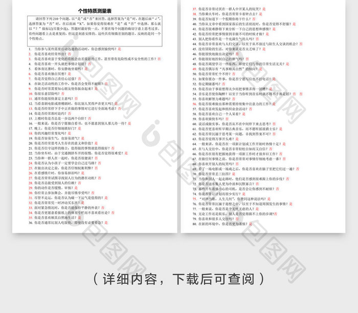 个性特质测评word文档