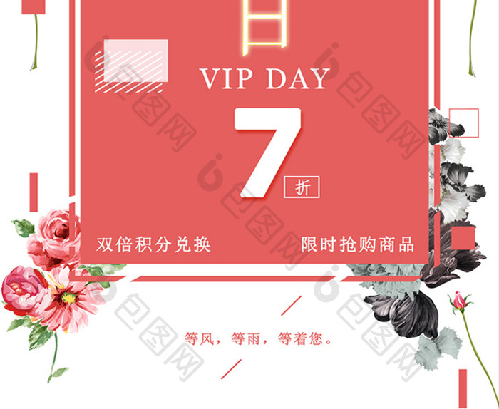 小清新花卉简洁风vipday会员促销海报