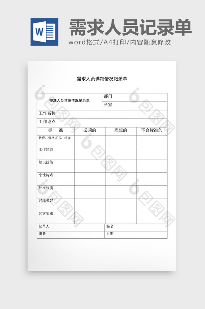 人事管理人员详细情况word文档