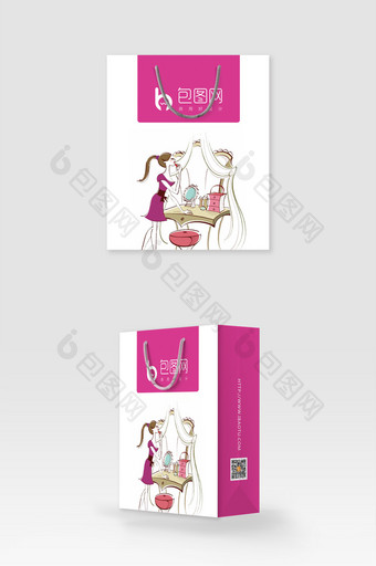 浪漫粉色时尚化妆品手提袋包装袋设计图片