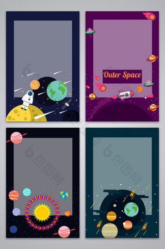 外太空星球卡通海报背景图图片