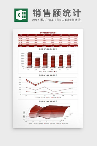 上半年各门店销售业绩统计excel模板图片