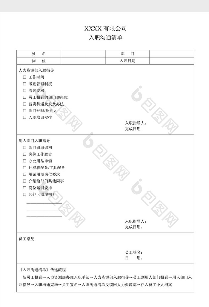 入职沟通清单word文档