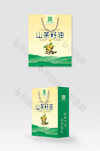 绿色健康山茶籽油手提袋包装图片
