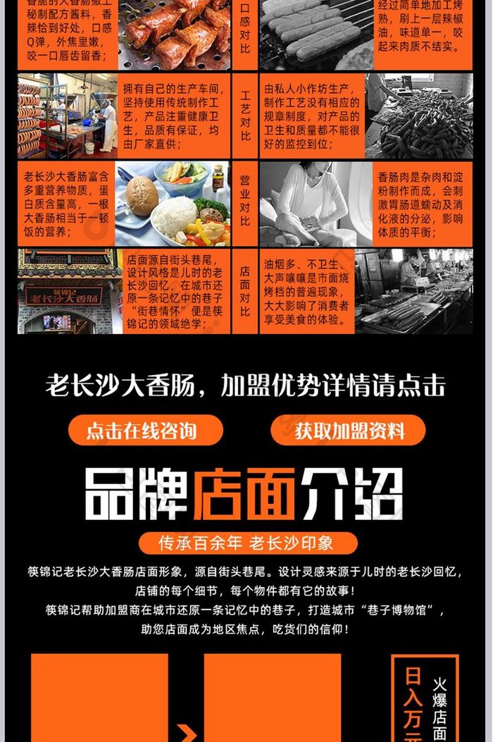 时尚美食大香肠烤肠品牌推广详情页模版