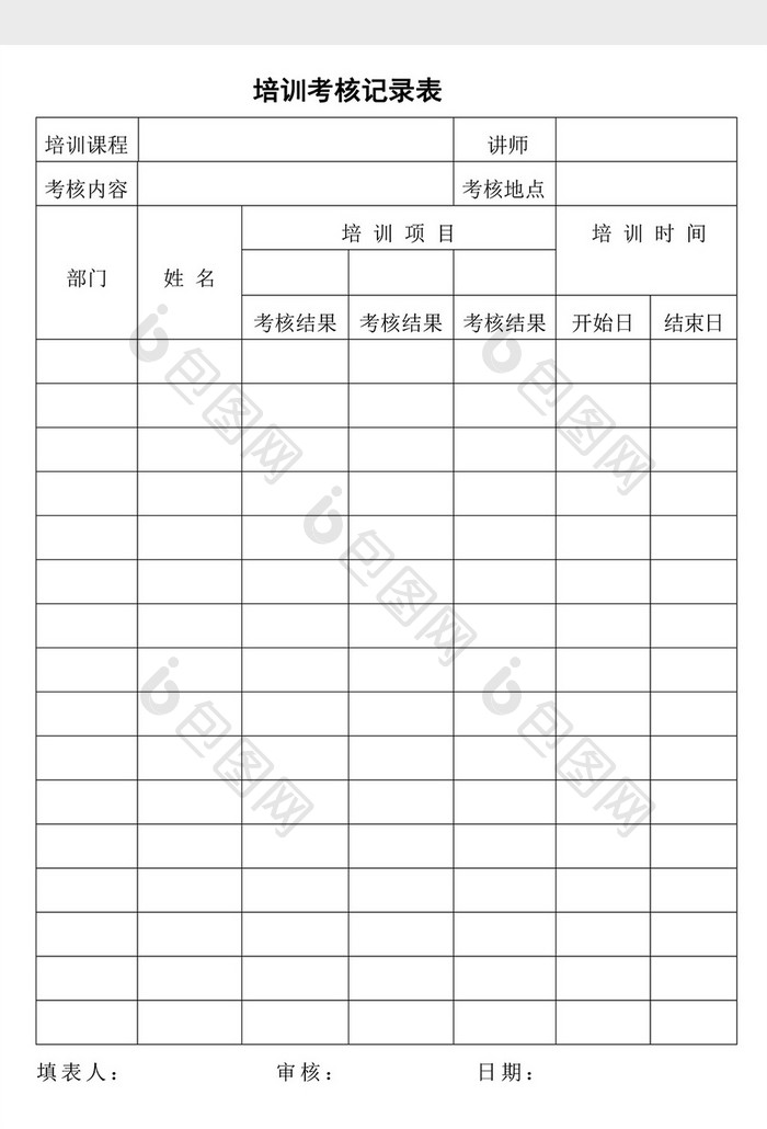 人事管理培训考核记录表word文档