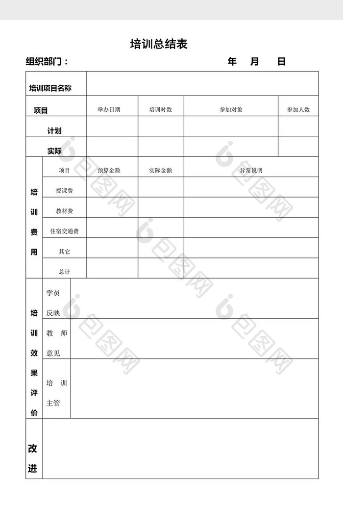 人事管理培训总结表word文档