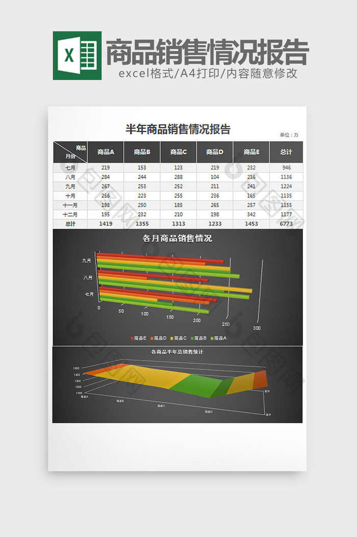 黑色半年商品销售情况报告excel模板