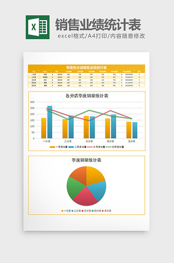 彩色时尚年度销售业绩统计表Excel模板