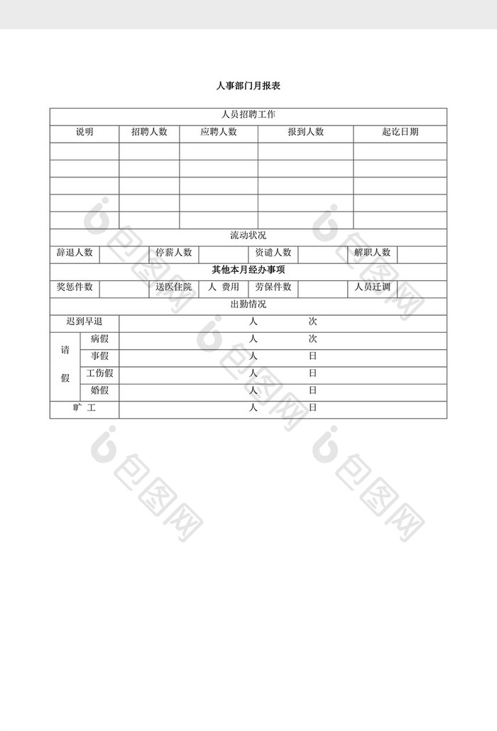 人事管理人事部门报表word文档