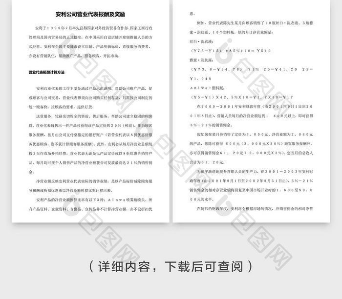 人事管理公司营业代表报酬及奖励word文档