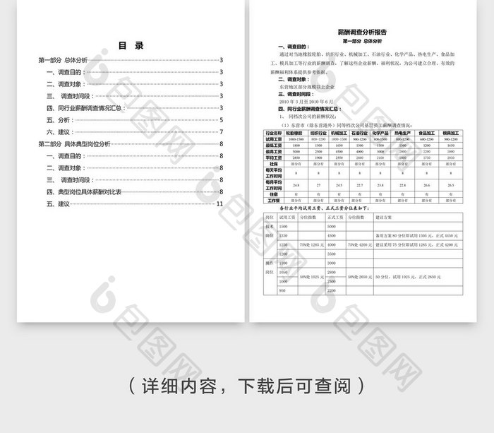 人事管理薪酬调查分析报告word文档