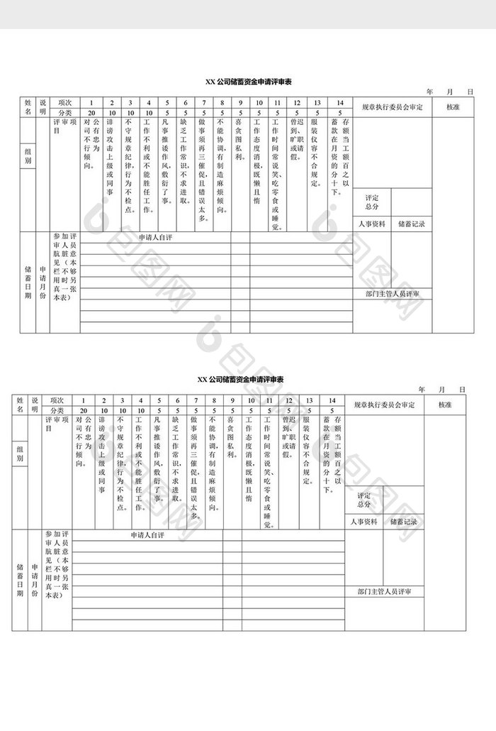 人事管理储蓄资金申请评审表word文档