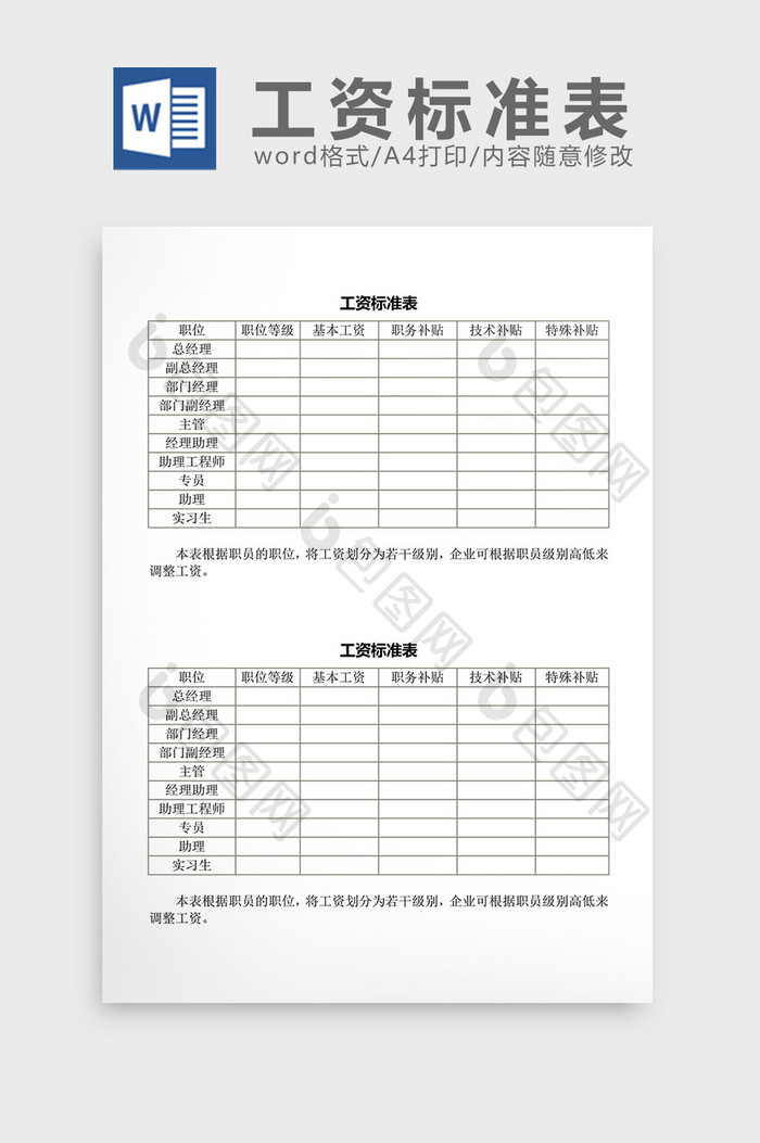 人事管理工资标准表word文档