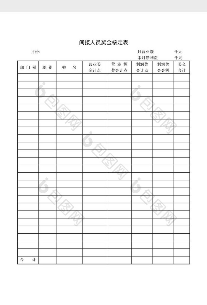 人事管理间接人员奖金核定word文档