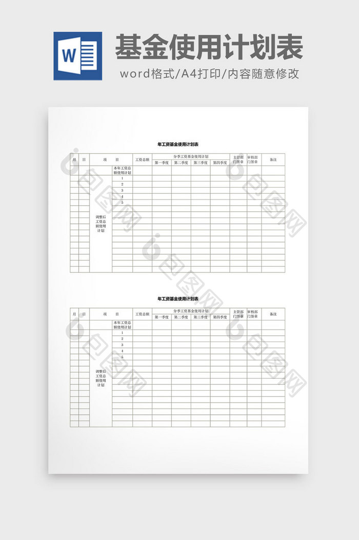 人事管理年工资基金使用计划表word文档